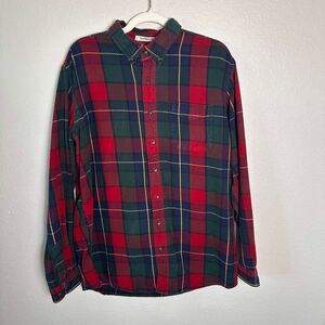 L.L. Bean Men's Scotch Plaid Flannel Shirt Red Green Tartan Size L Tall Fit